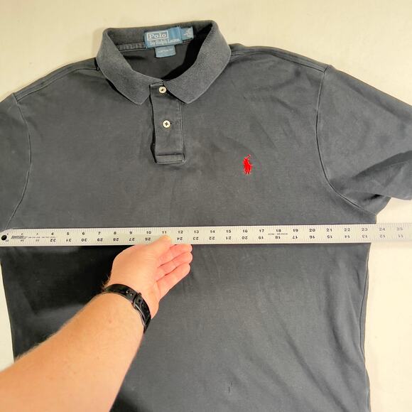 Polo by Ralph Lauren Henley Polo Shirt Men's L Custom Fit Flaws Noted Dark Black - Picture 6 of 10